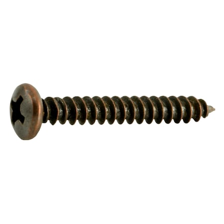 Sheet Metal Screw, #6 X 1 In, Bronze Steel Pan Head Phillips Drive, 40 PK